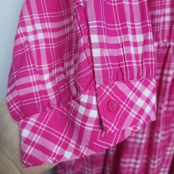 Torrid Womens Plaid Knee Length Dress 4X Pink Tiered Cottagecore 3/4 Sleeve NWT - Picture 5 of 11